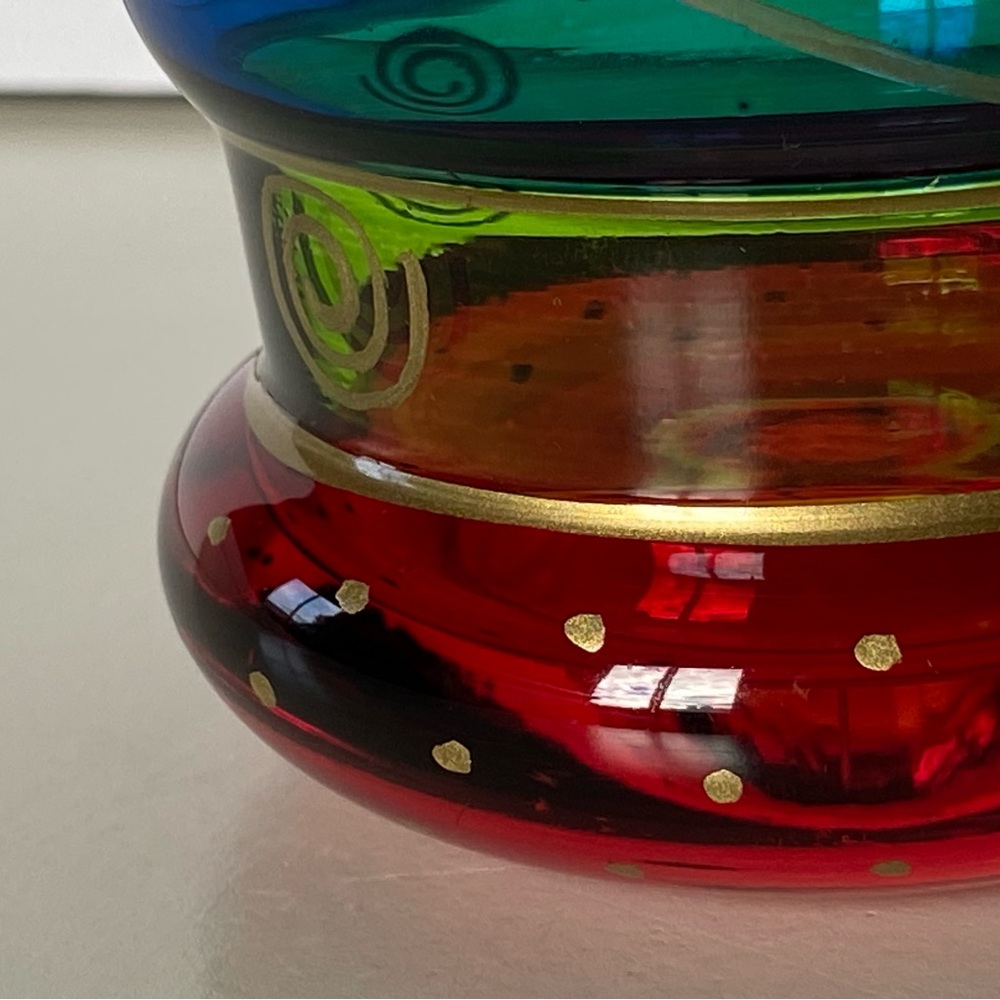 PIER 1 Candle Votive Holder Glass Vintage Red Blue Green Gold Trim Cup Vase Boho - Picture 13 of 16